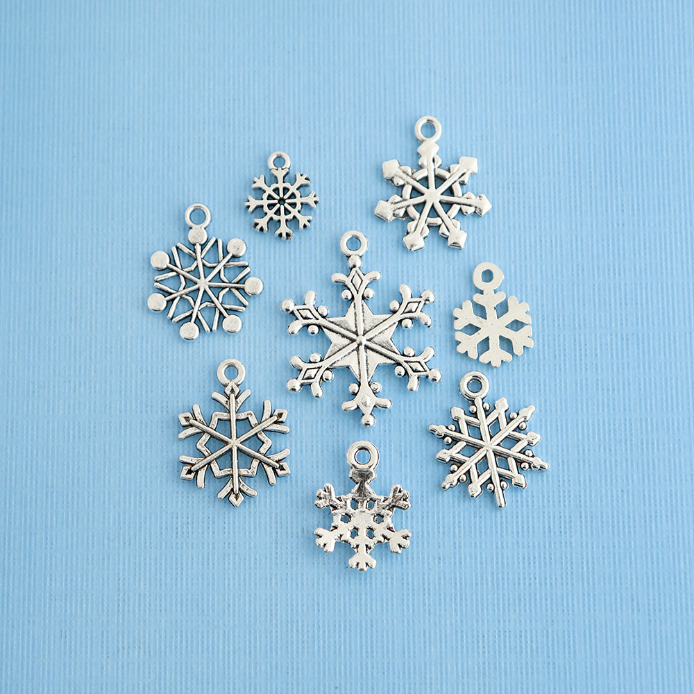 Snowflake Charm Collection Ton argent antique 8 breloques différentes - COL017