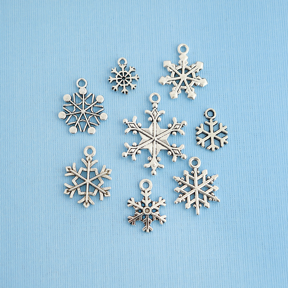 Snowflake Charm Collection Ton argent antique 8 breloques différentes - COL017