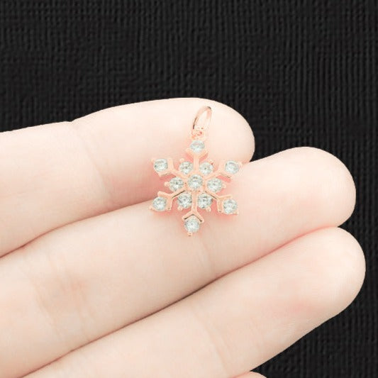 Breloque en cuivre ton or rose flocon de neige avec strass incrustés - GC125
