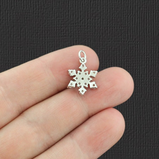 Snowflake Silver Tone Copper Charm with Inset Rhinestones - SC088