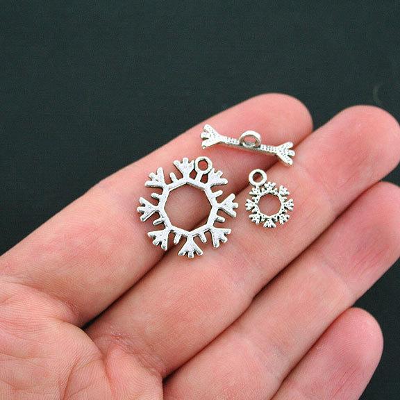 Fermoirs à bascule ton argent flocon de neige 22 mm x 21 mm - 5 trois ensembles de 15 pièces - SC2542
