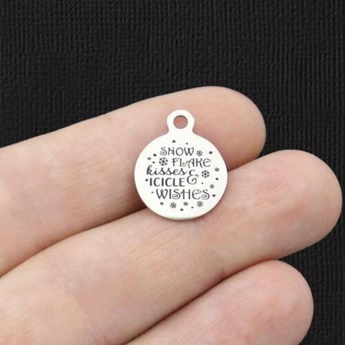 Snowflake kisses Stainless Steel Small Round Charms - & icicle wishes - BFS002-5735