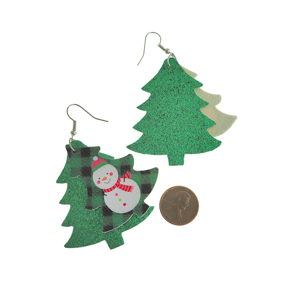 Snowman Imitation Leather Earrings - French Hook Style - 2 Pieces 1 Pair - ER599