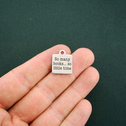 So many books Stainless Steel Charms - ...so little time - BFS013-0360