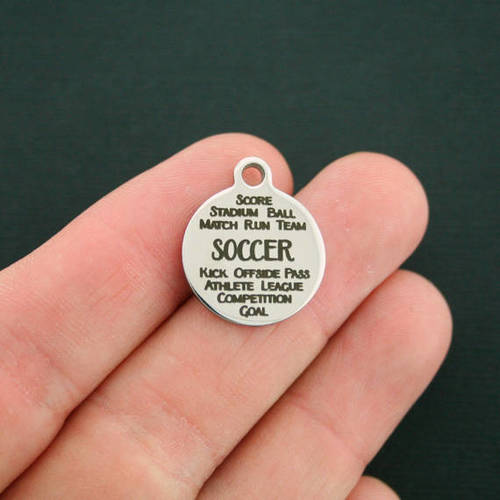 Soccer Word Collage Stainless Steel Charms - BFS001-1455