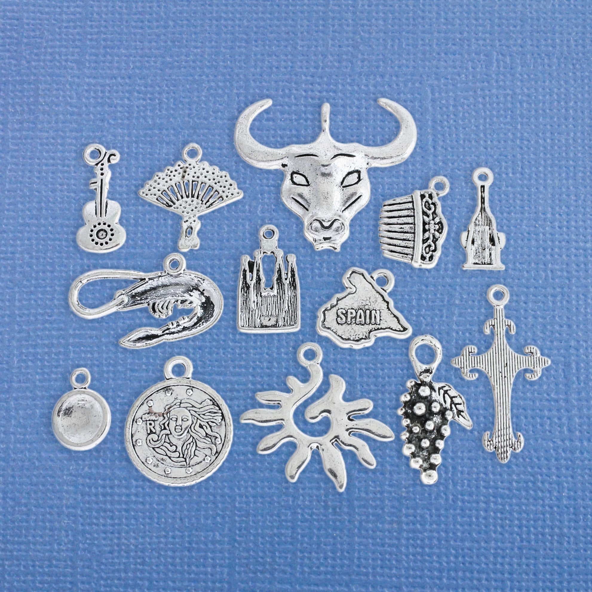 Spain Charm Collection Antique Silver Tone 13 Charms - COL340
