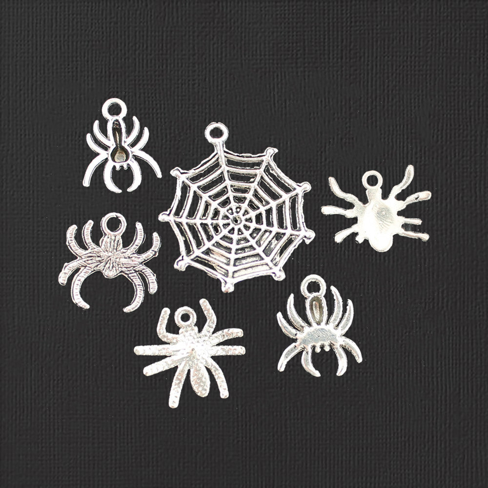Spider Charm Collection Antique Silver Tone 6 Different Charms - COL051H