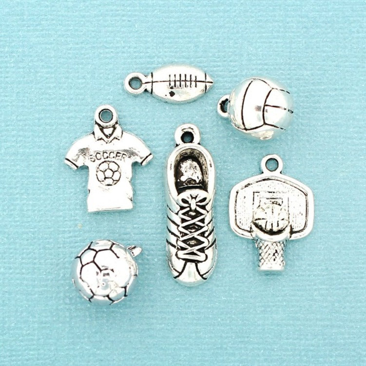 Sports Charm Collection Ton argent antique 6 breloques différentes - COL352