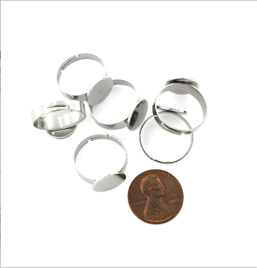 Stainless Steel Adjustable Ring Bases - 16.9mm with 12mm glue pad - 2 Pieces - FD645