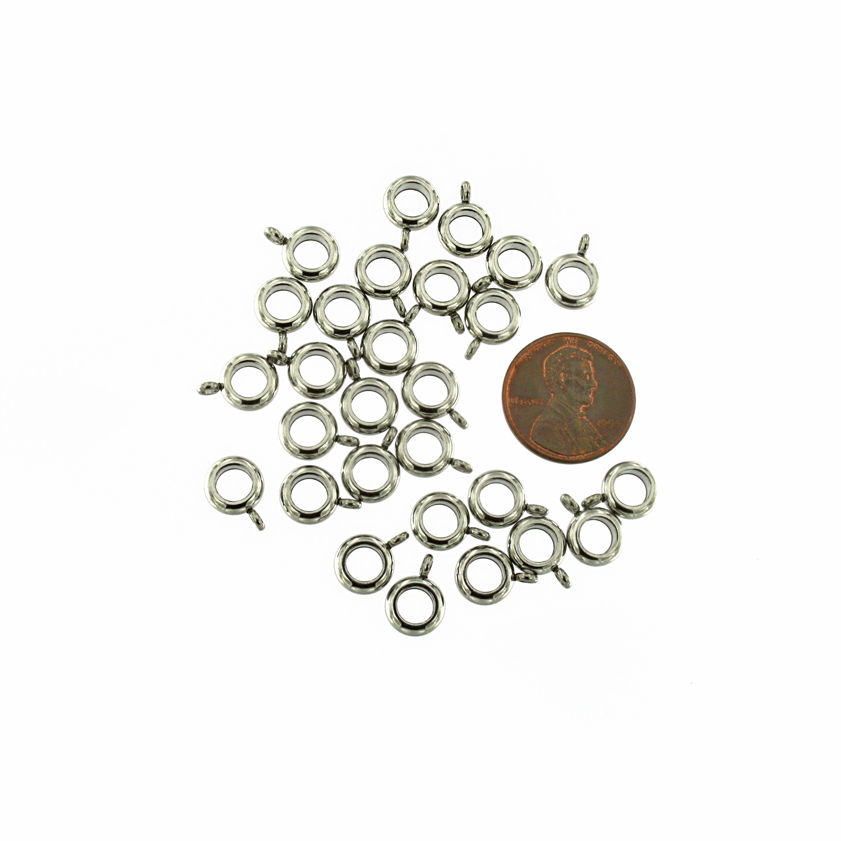 Stainless Steel Bail Beads 11.5mm x 8mm - Silver Tone - 4 Beads - FD894