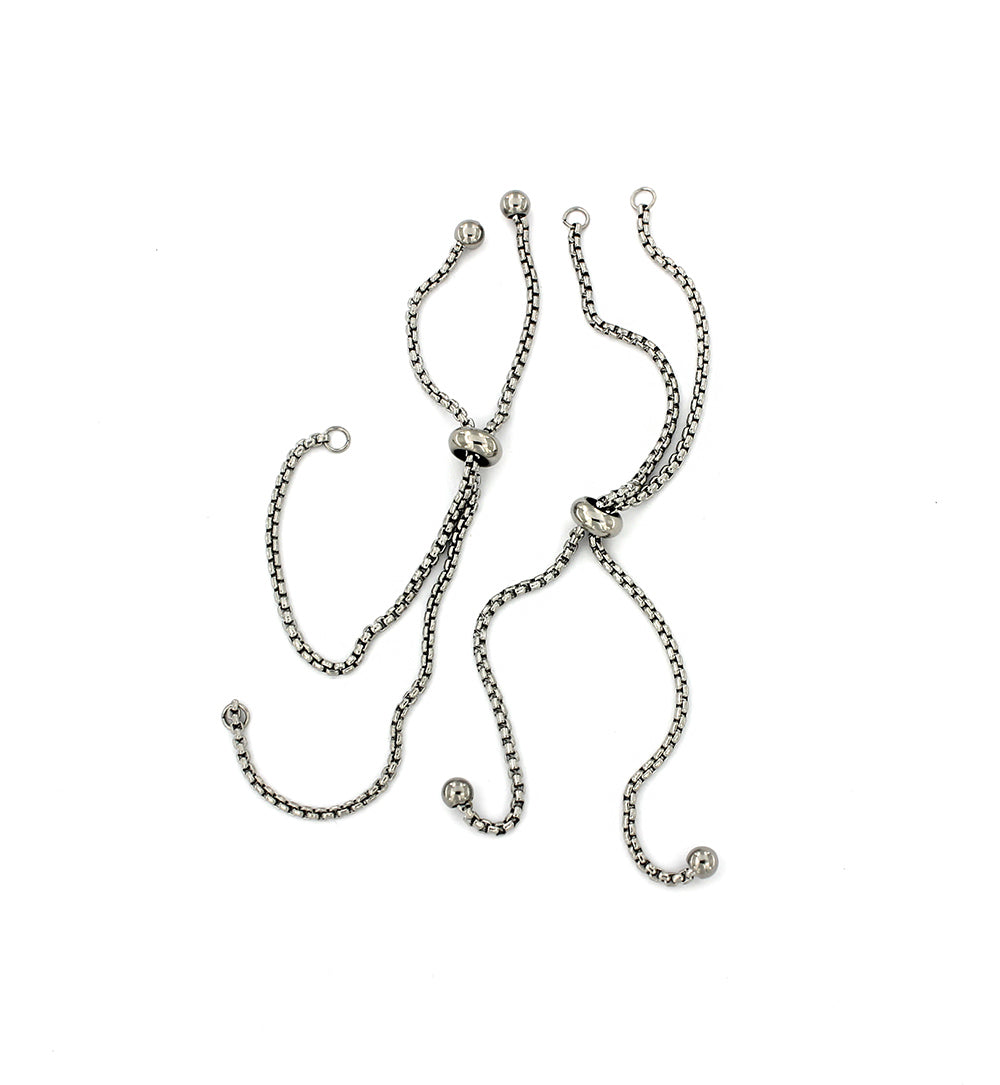 Stainless Steel Box Chain Bracelets Base 8" with Extender - 1mm - 5 Bracelets - FD681