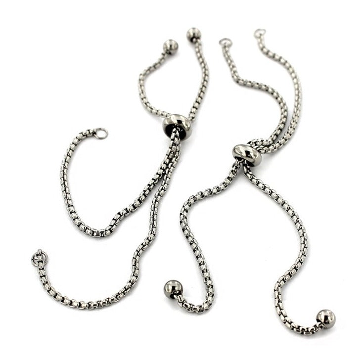 Stainless Steel Box Chain Bracelets Base 8" with Extender - 1mm - 5 Bracelets - FD681