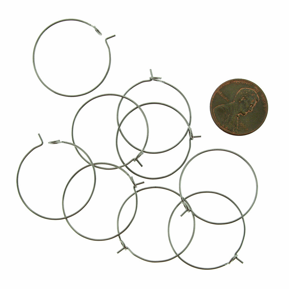 Stainless Steel Earring Wires - Wine Charms Hoops - 25mm - 20 Pieces - FD922