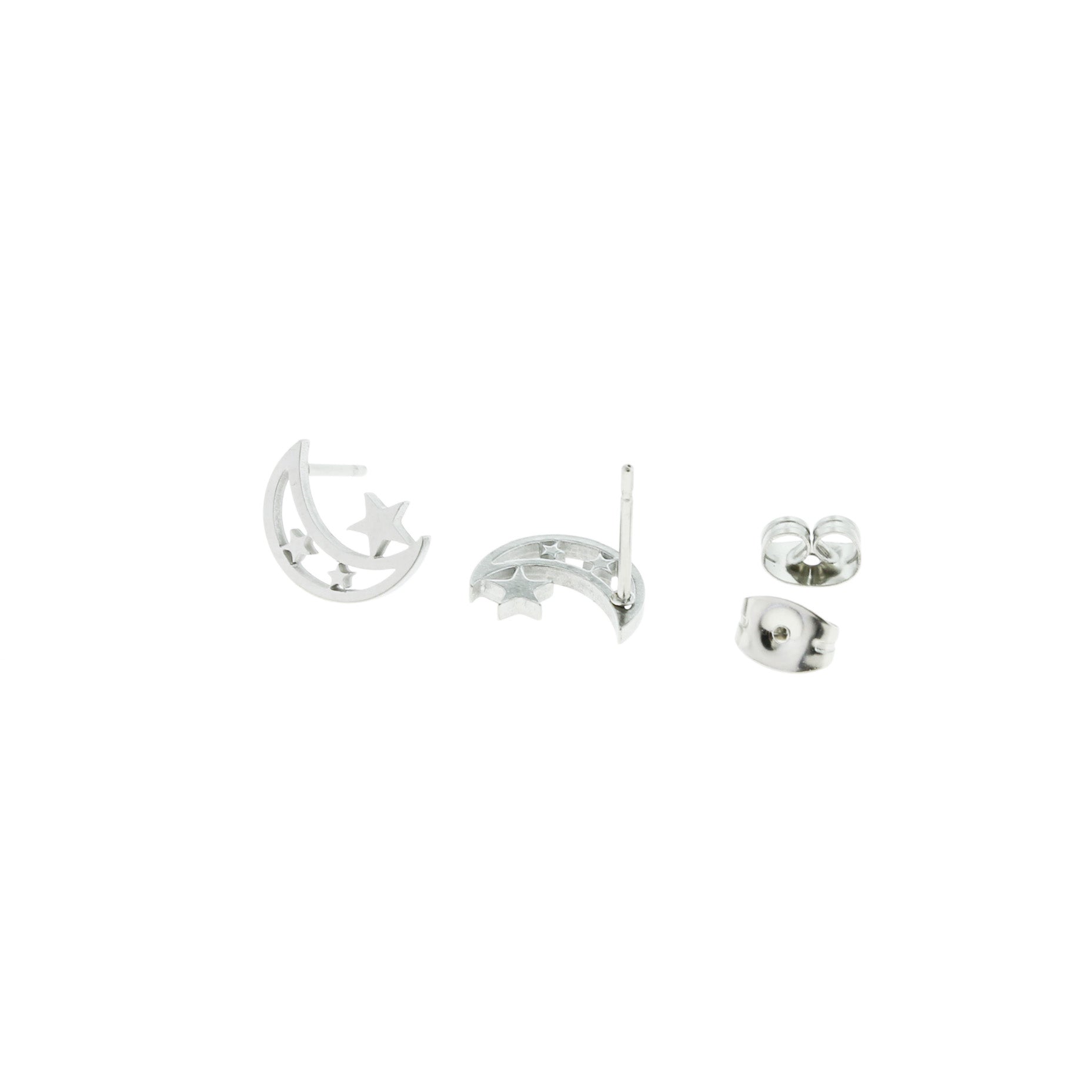 Stainless Steel Earrings - Crescent Moon Studs - 11mm x 8mm - 2 Pieces 1 Pair - Choose Your Tone!