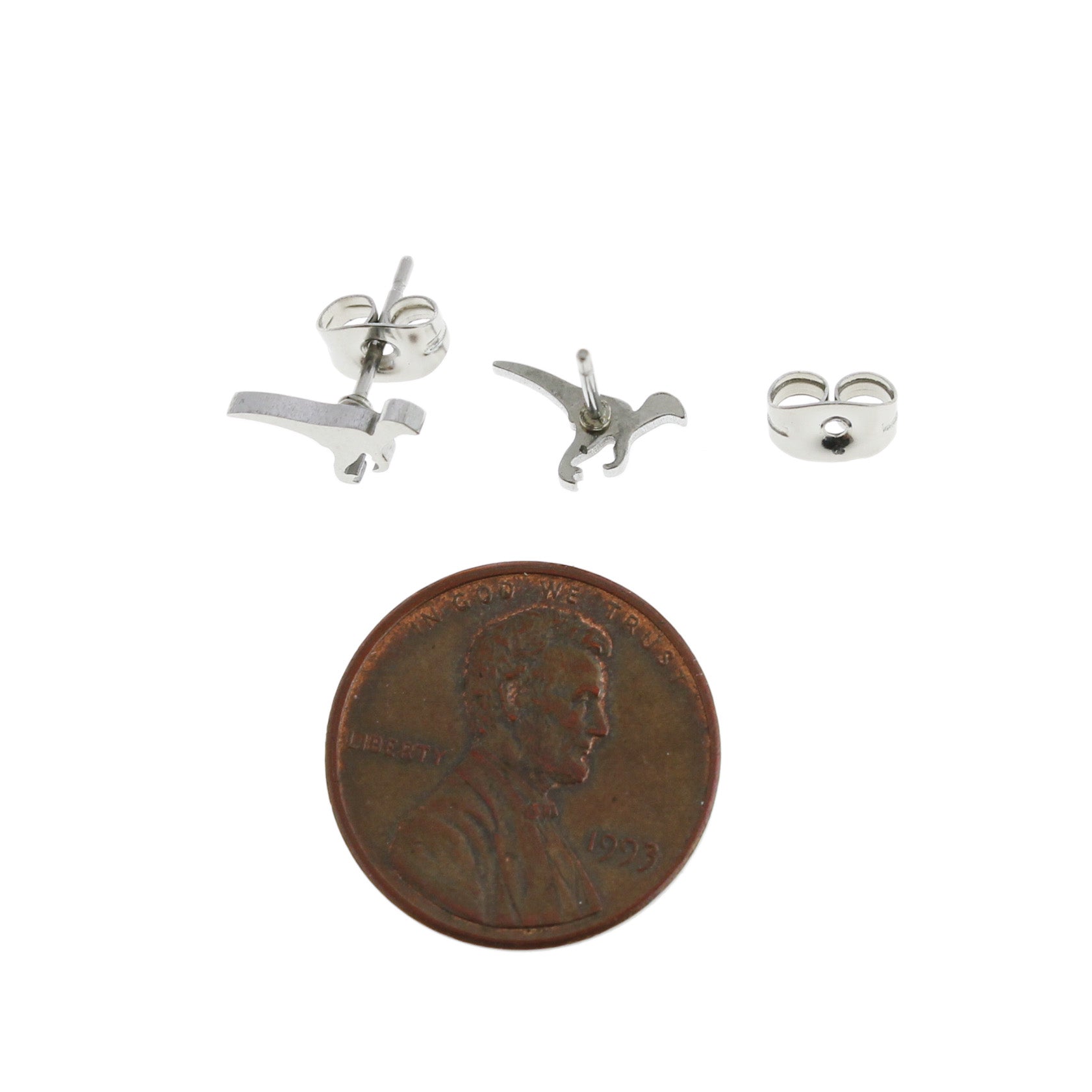 Stainless Steel Earrings - Dinosaur Studs - 9.5mm x 6mm - 1 Pair - Choose Your Tone!