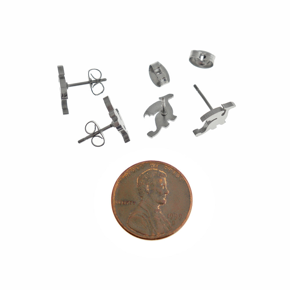 Stainless Steel Earrings - Dragon Studs - 12mm - 2 Pieces 1 Pair - ER945