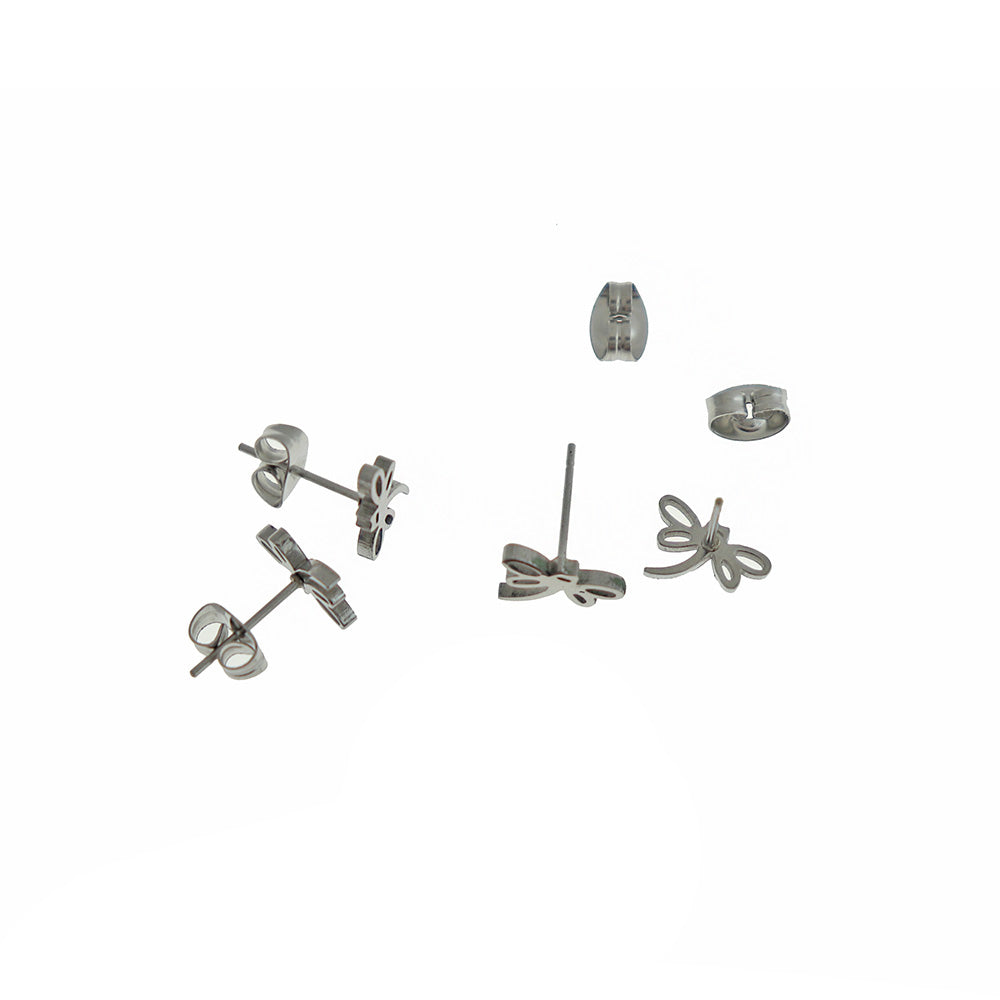 Boucles d'Oreilles Acier Inoxydable - Clous Libellule - 12mm x 8mm - 2 Pièces 1 Paire - ER460
