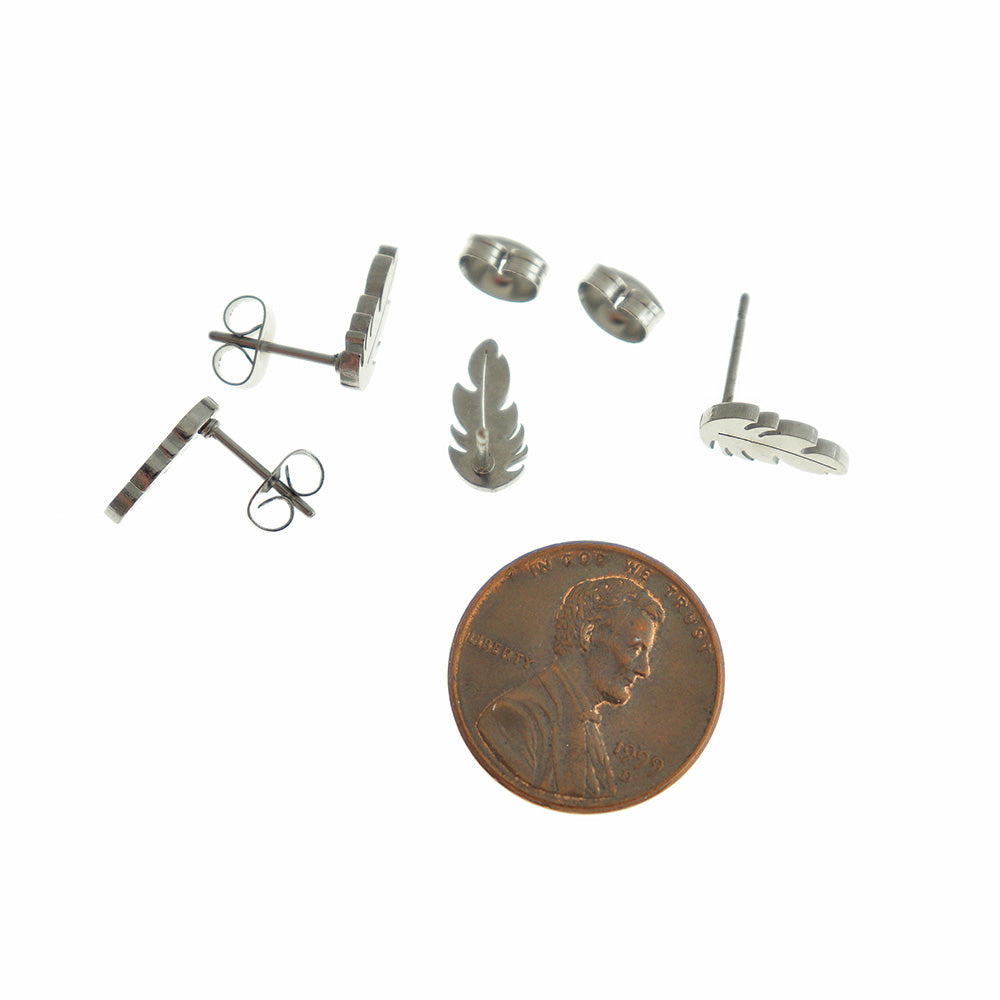 Boucles d'oreilles en acier inoxydable - clous plumes - 11 mm x 5 mm - 2 pièces 1 paire - ER640