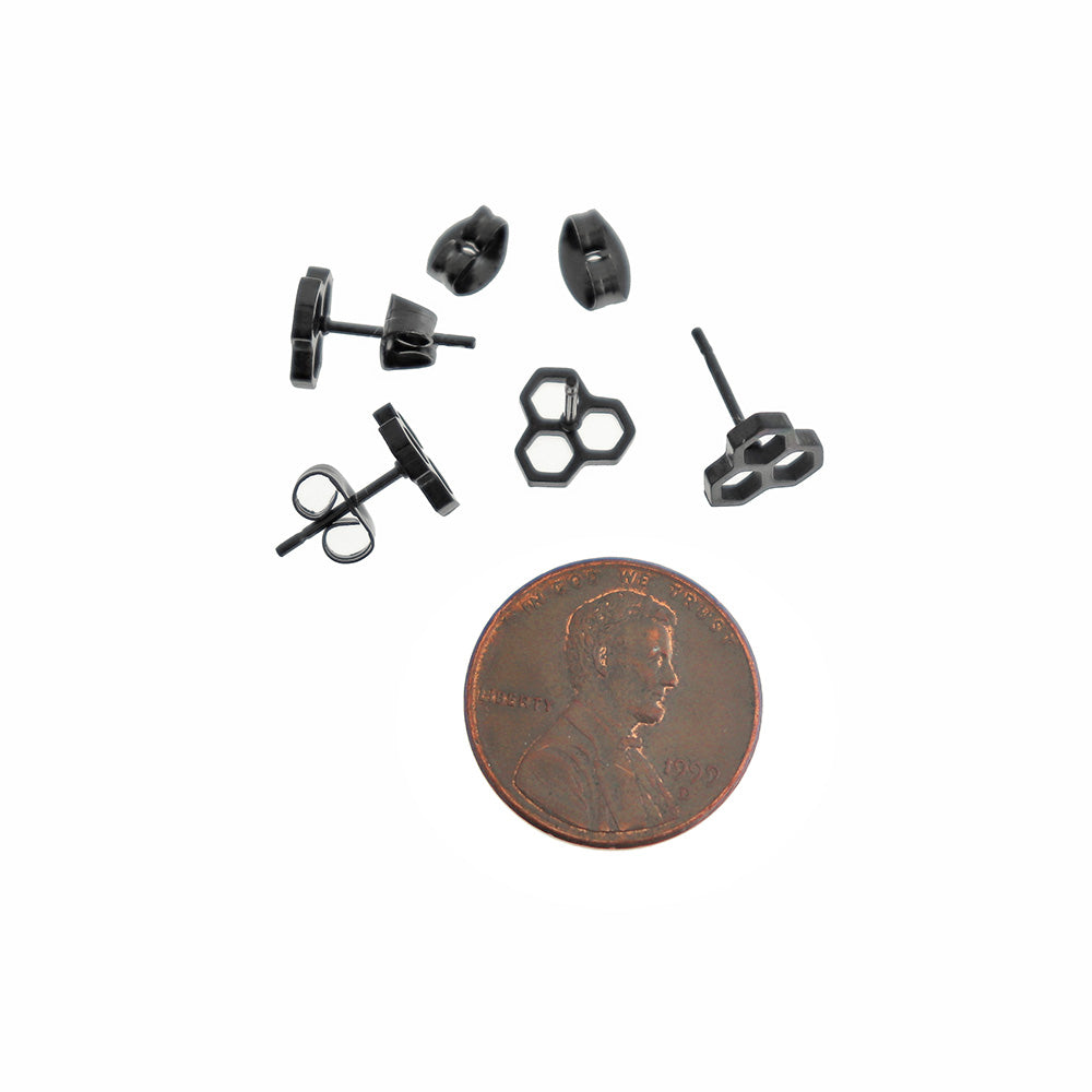 Stainless Steel Earrings - Honeycomb Studs - 8mm - 1 Pair - Choose Your Tone!