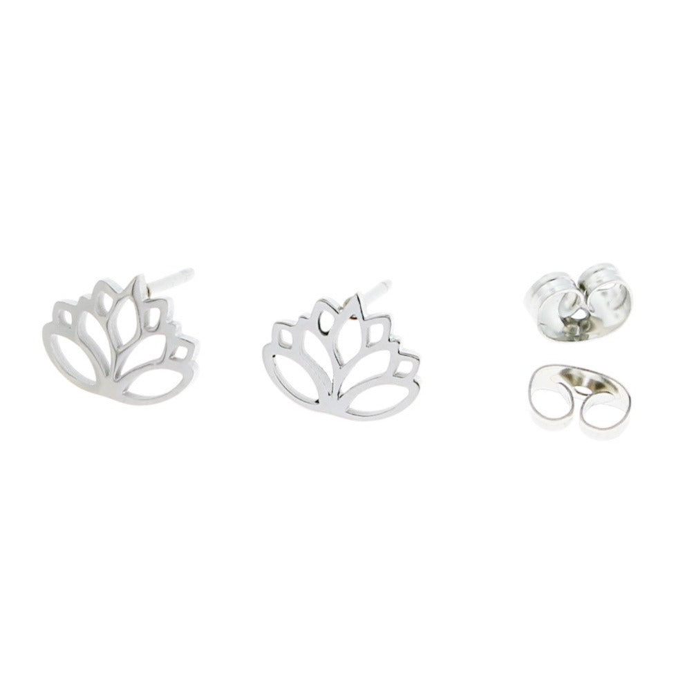Stainless Steel Earrings - Lotus Studs - 10mm x 8mm - 1 Pair - Choose Your Tone!