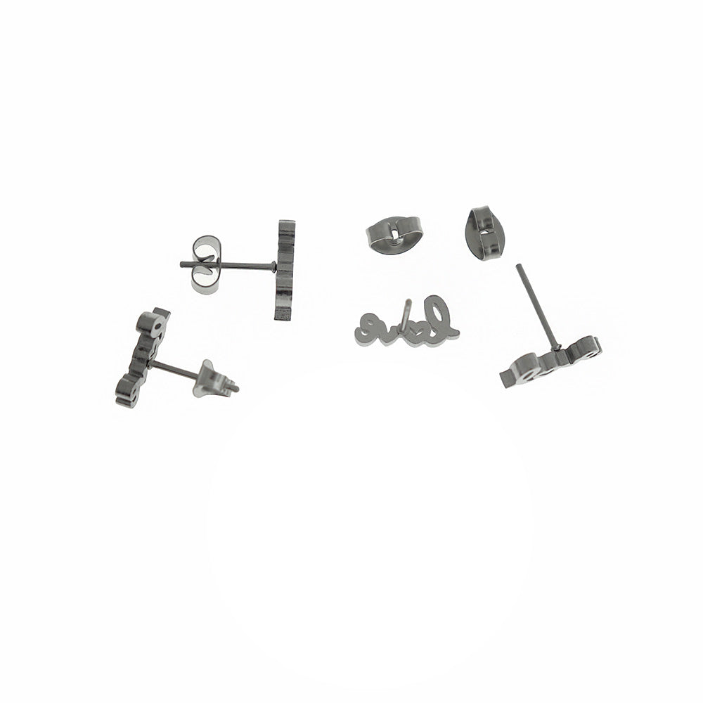 Stainless Steel Earrings - Love Studs - 12mm x 5.5mm - 1 Pair - Choose Your Tone!