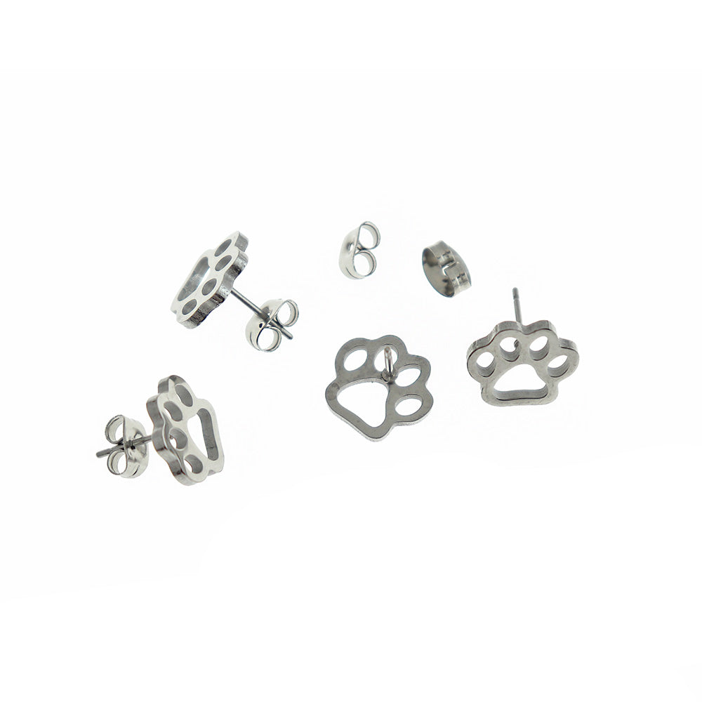 Boucles d'oreilles en acier inoxydable - Clous à empreinte de patte - 12 mm x 11 mm - 2 pièces 1 paire - ER442