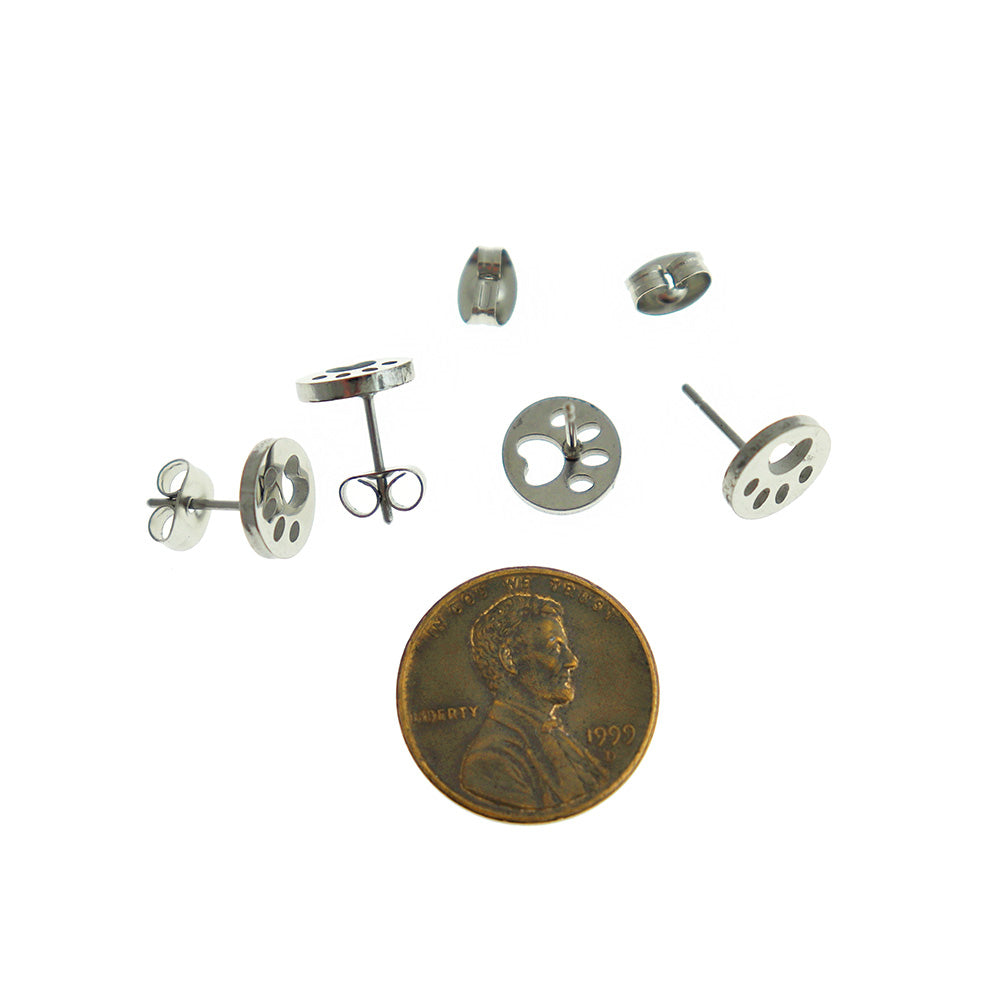 Boucles d'Oreilles en Acier Inoxydable - Clous Empreinte de Patte - 9mm - 2 Pièces 1 Paire - ER585