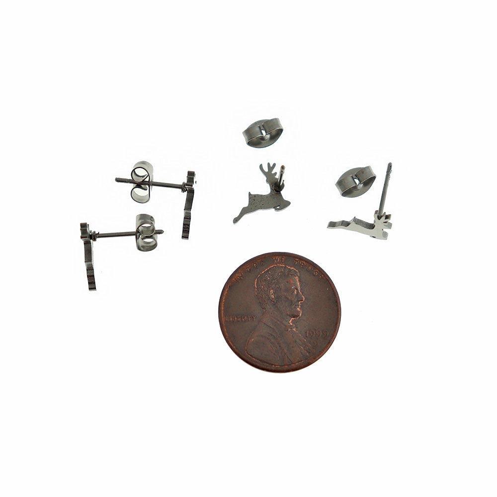 Boucles d'Oreilles Acier Inoxydable - Clous Renne - 10mm x 8mm - 2 Pièces 1 Paire - ER464