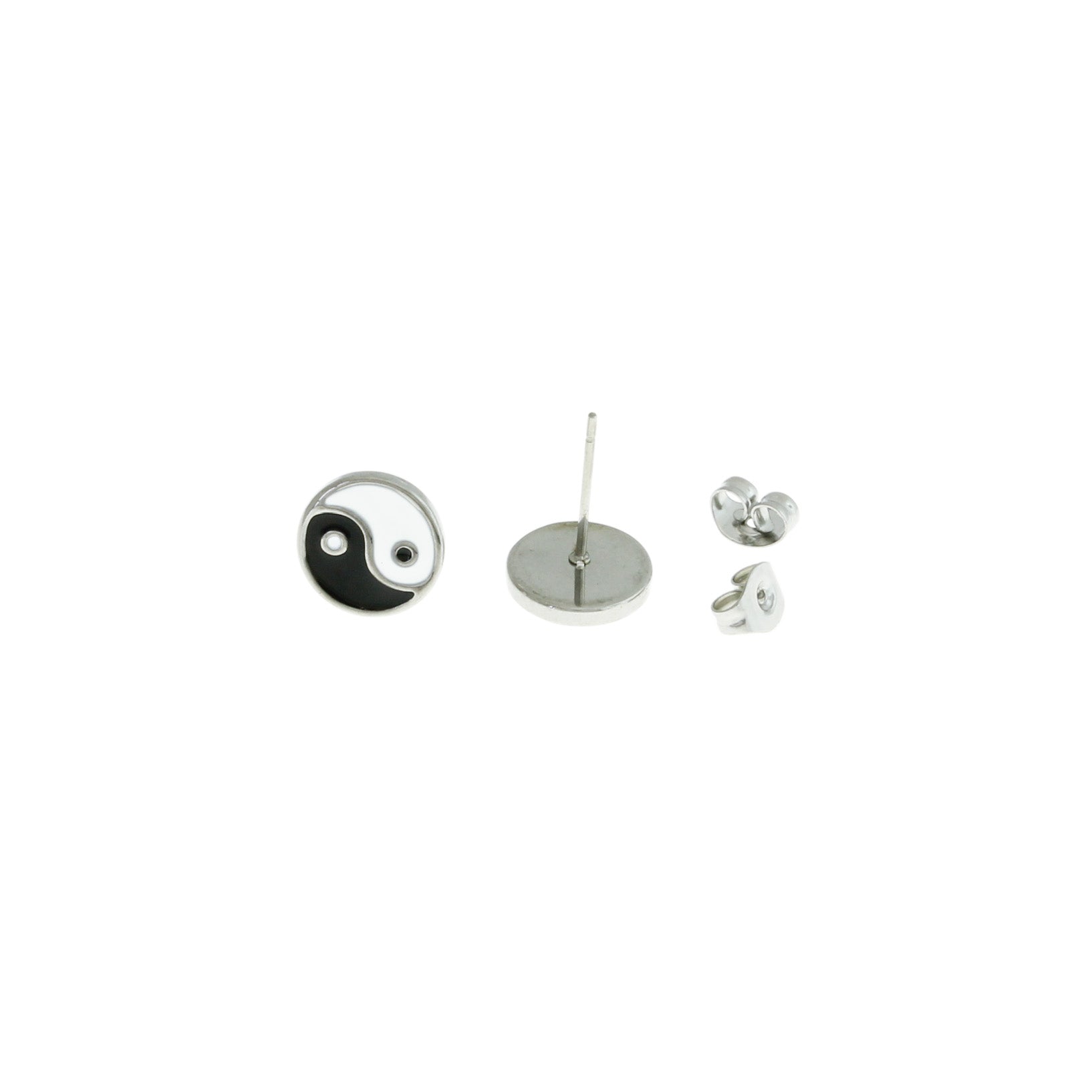 Boucles d'Oreilles Acier Inoxydable - Goujons Yin Yang Résine - 10mm - 2 Pièces 1 Paire - ER202
