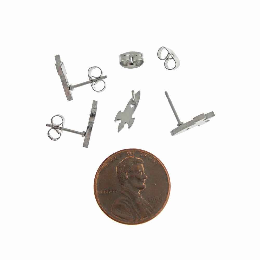 Stainless Steel Earrings - Rocket Studs - 12mm x 5mm - 2 Pieces 1 Pair - ER930