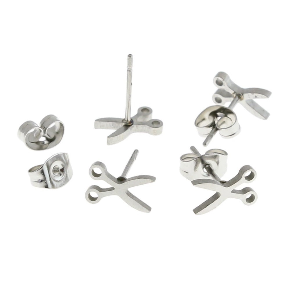 Stainless Steel Earrings - Scissor Studs - 8mm x 5mm - 1 Pair - Choose Your Tone!