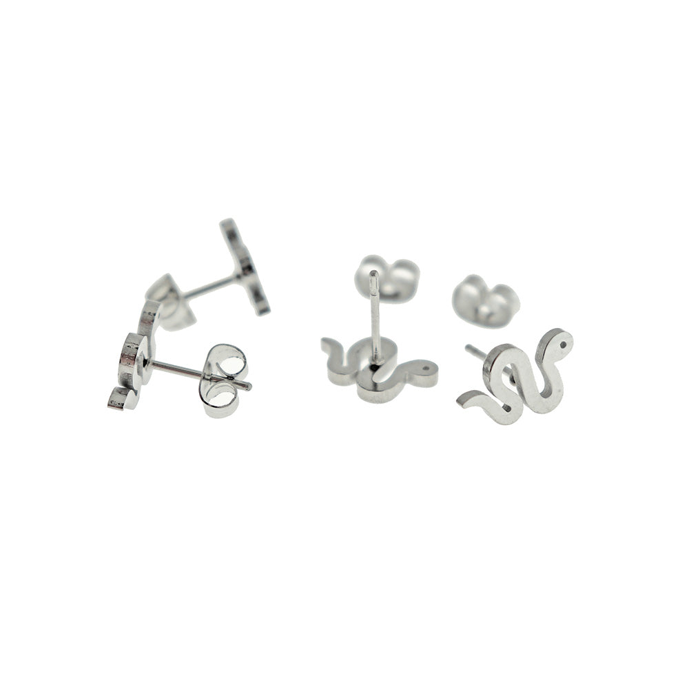 Stainless Steel Earrings - Snake Studs - 12mm x 8mm - 1 Pair - Choose Your Tone!