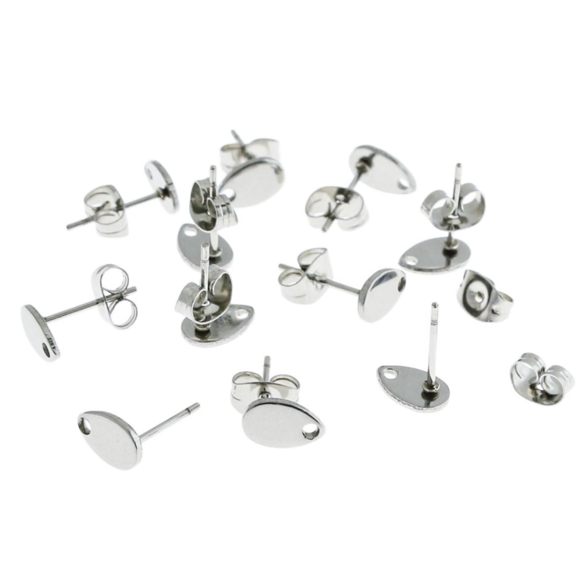 Stainless Steel Earrings - Teardrop Stud Bases - 8mm x 5mm - 2 Pairs - ER161