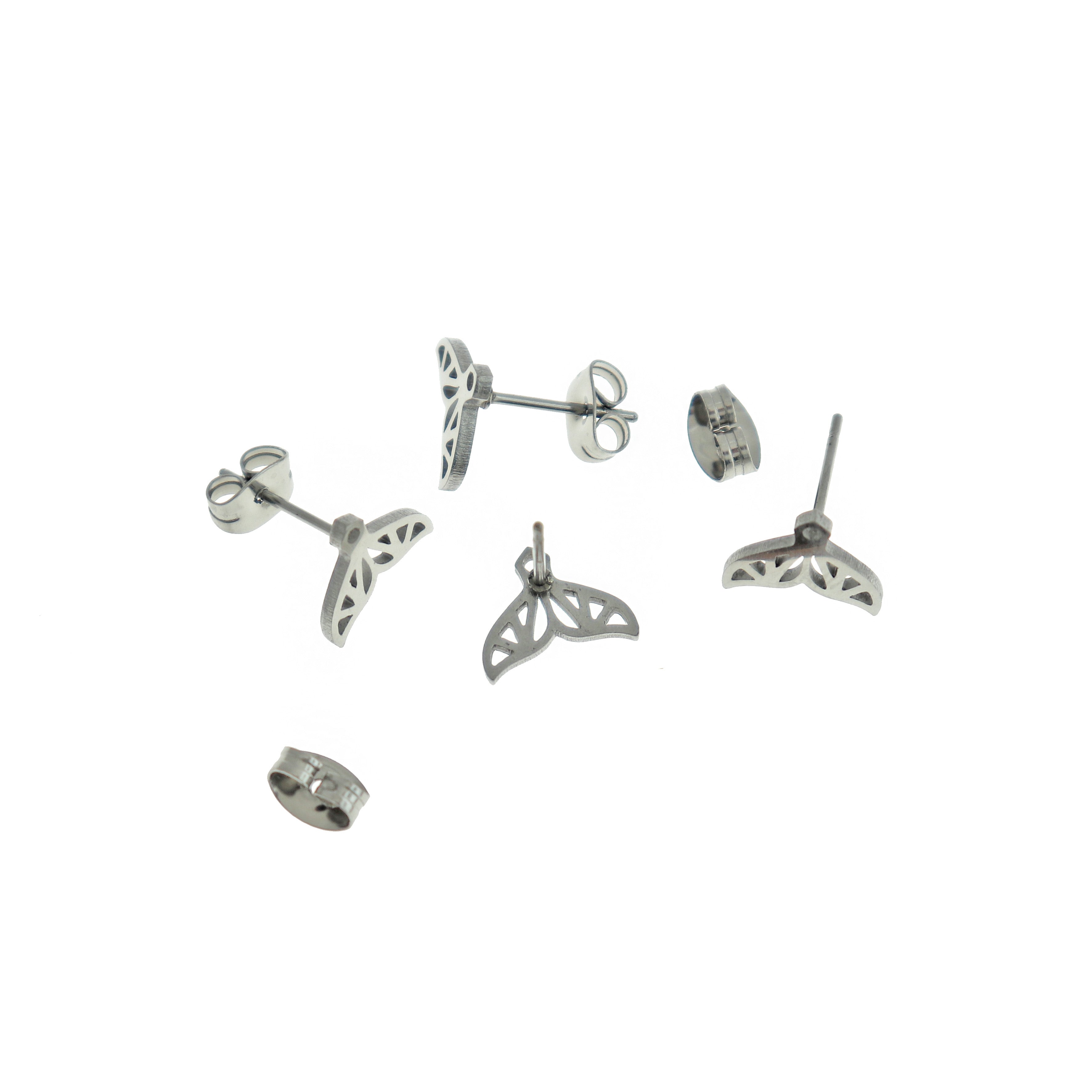 Stainless Steel Earrings - Whale Tail Studs - 10mm x 8mm - 1 Pair - Choose Your Tone!