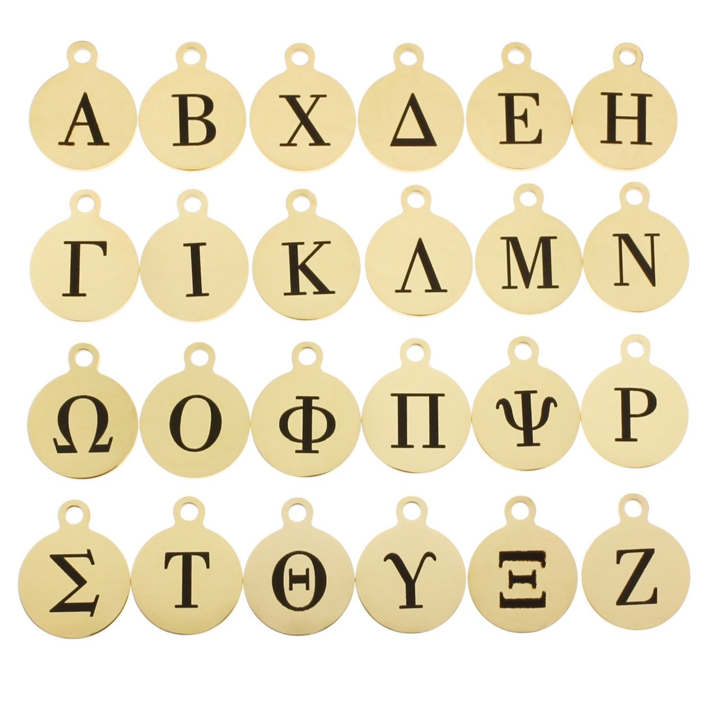 Stainless Steel Greek Alphabet Charms - Choose Your Color - Full Alphabet 24 Letters