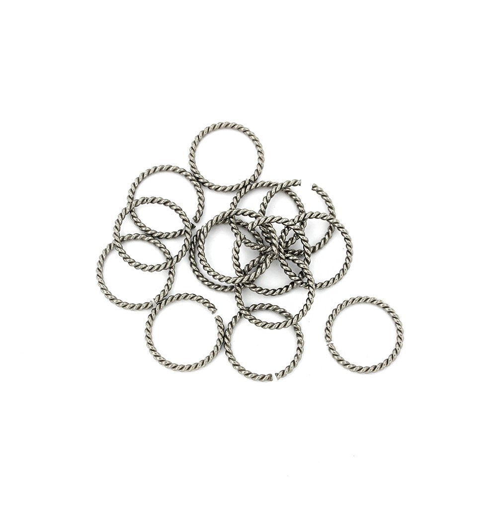 Anneaux de jonction en acier inoxydable 16 mm x 1,5 mm - Texture tressée de calibre 15 ouvert - 10 anneaux - J178