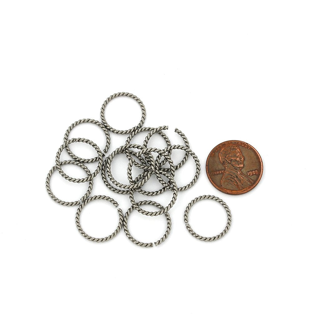 Anneaux de jonction en acier inoxydable 16 mm x 1,5 mm - Texture tressée de calibre 15 ouvert - 10 anneaux - J178