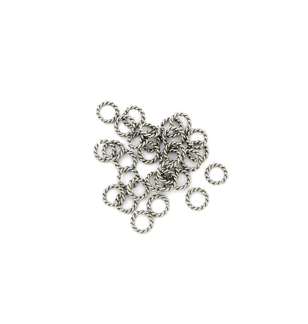 Stainless Steel Jump Rings 8mm x 1.5mm - Open 15 Gauge Braided Texture - 30 Rings - J177