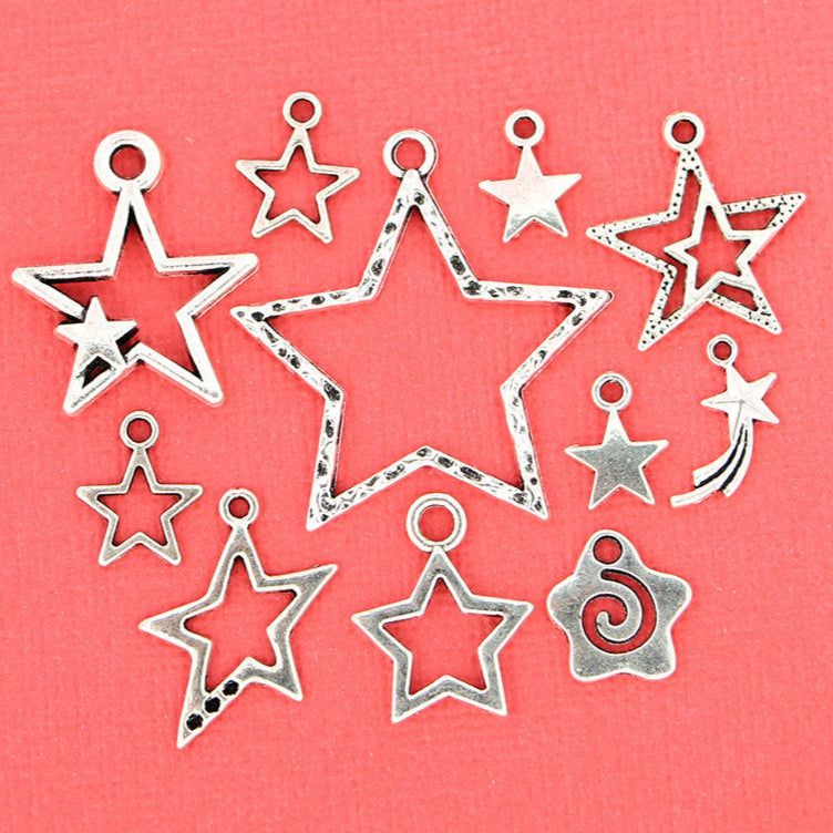 Star Charm Collection Antique Silver Tone 11 Charms - COL130