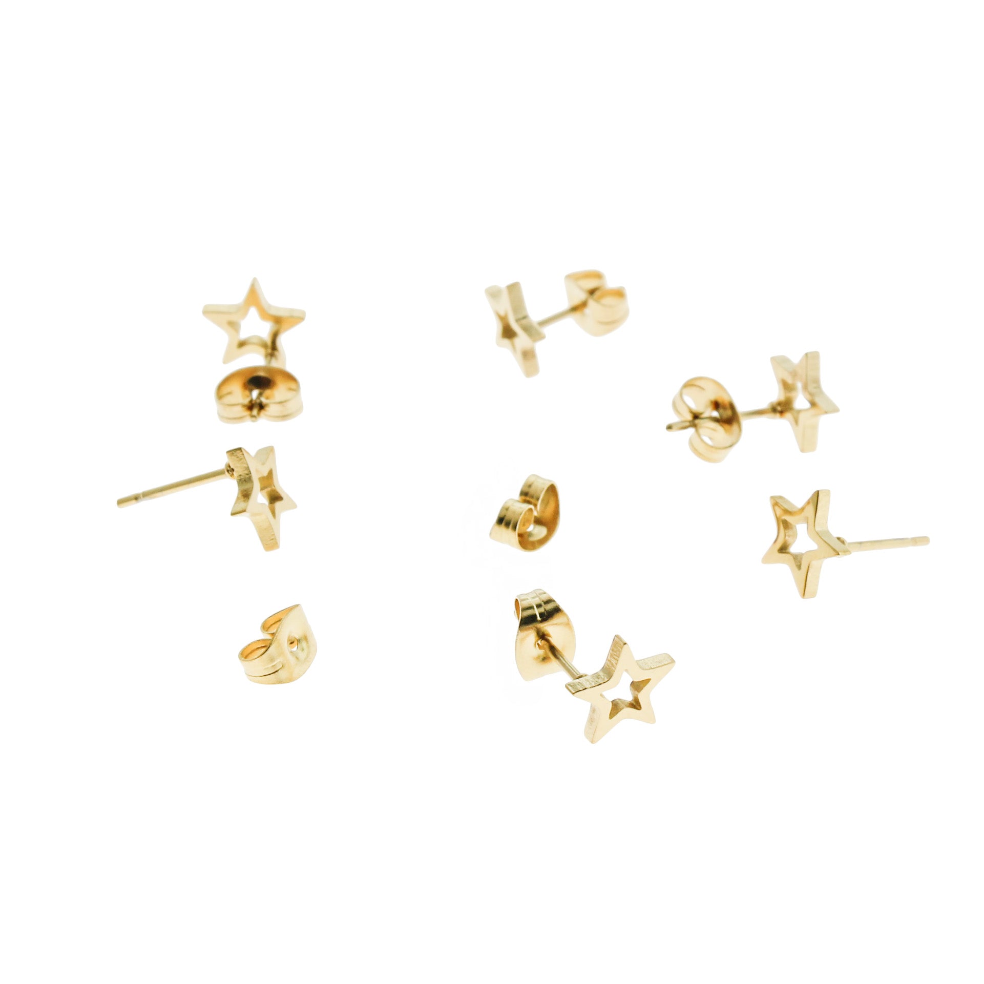 Star Gold Tone Stainless Steel Earring Studs - 11mm x 7mm - 2 Pieces 1 Pair - Z389