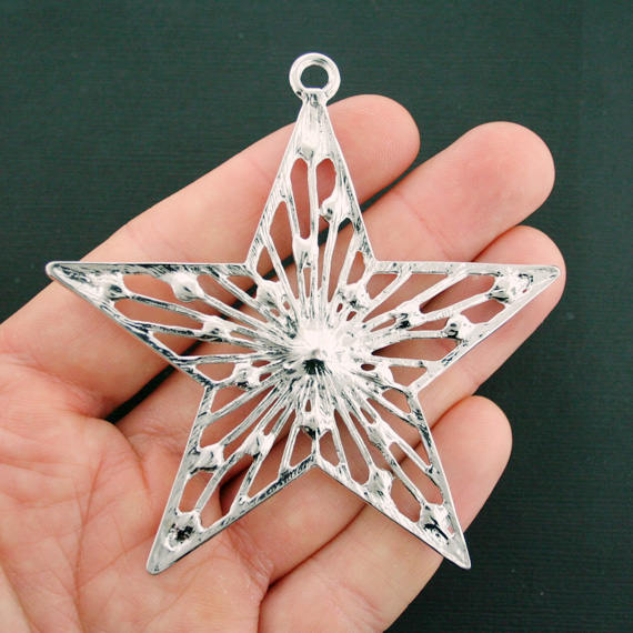 Charm étoile argentée avec strass incrustés - SC5439