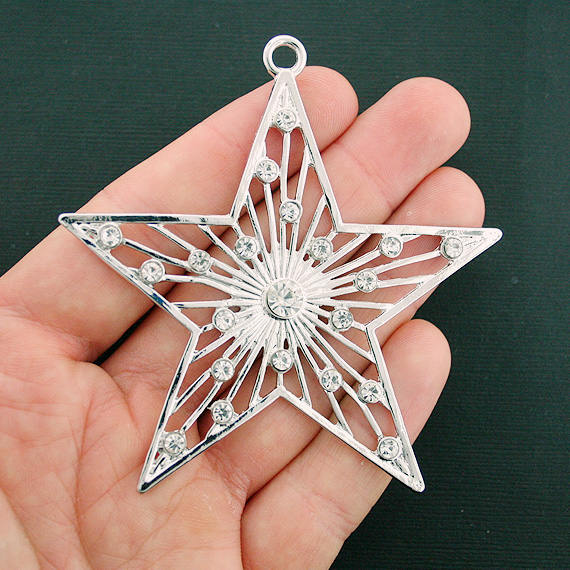 Charm étoile argentée avec strass incrustés - SC5439