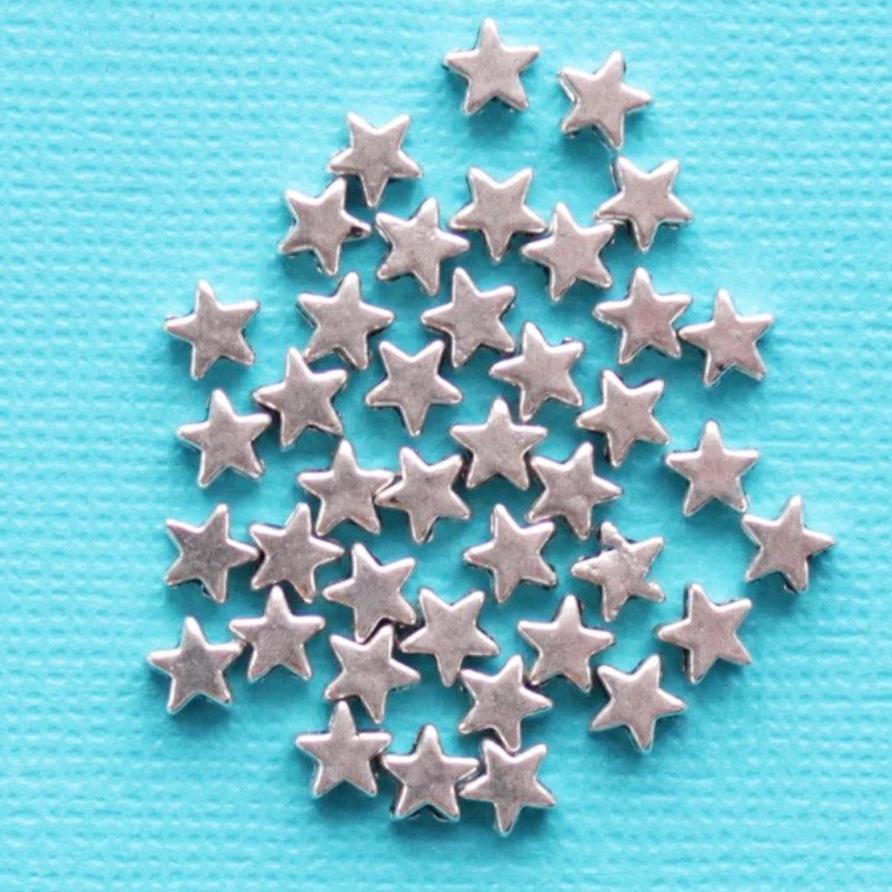 Star Spacer Beads 6mm x 3mm - Silver Tone - 50 Beads - SC4515