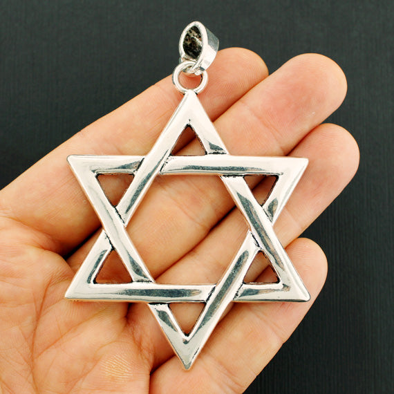 Star of David Antique Silver Tone Charm - SC7655