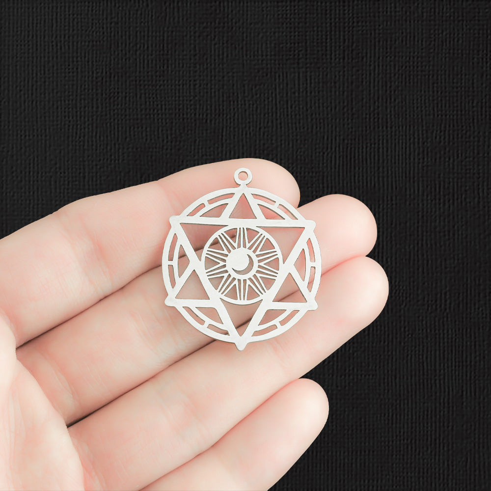 Star of David Moon Stainless Steel Charm 2 Sided - SSP413