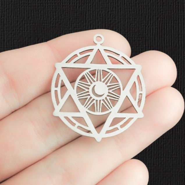 Star of David Moon Stainless Steel Charm 2 Sided - SSP413