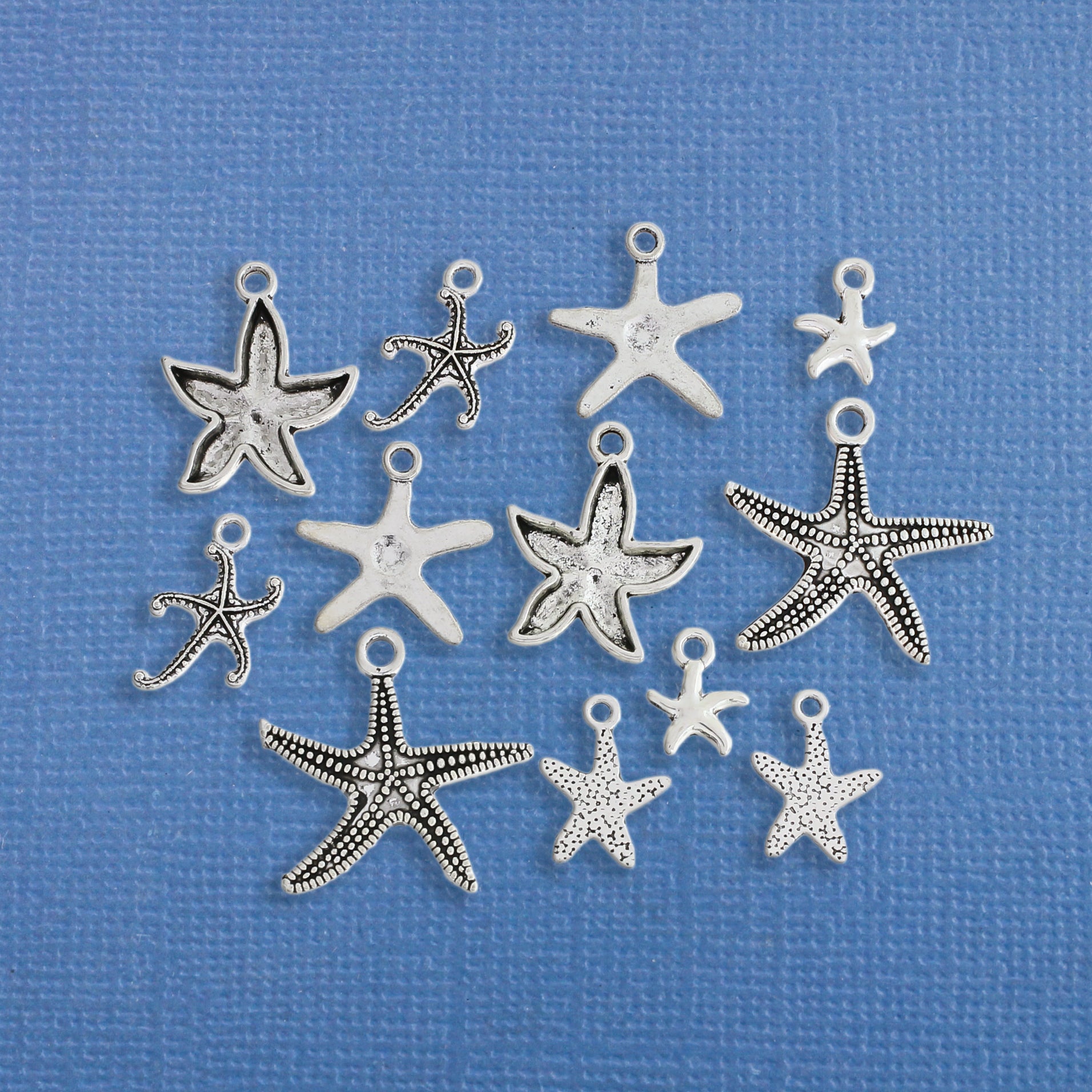 Starfish Charm Collection Antique Silver Tone 12 Charms - COL255