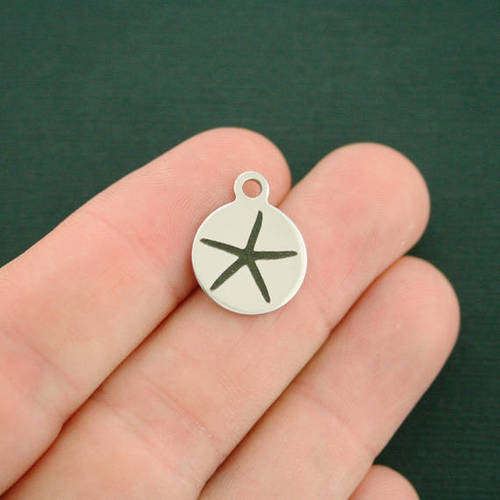 Starfish Stainless Steel Small Round Charms - BFS002-2509