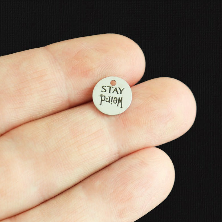 Stay Weird Stainless Steel 10mm Round Charms - BFS005-7988