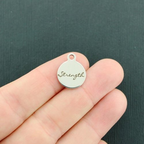 Strength Stainless Steel Small Round Charms - BFS002-3587